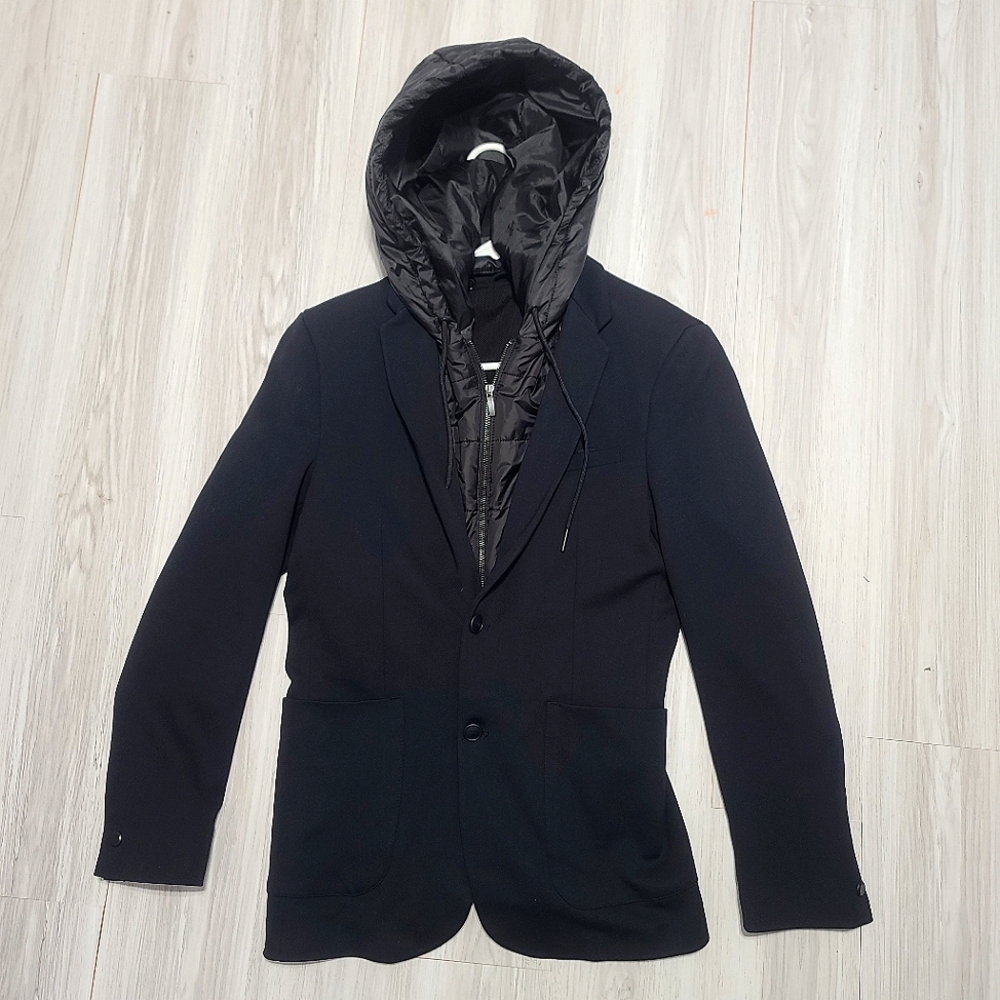 Zara Men's Hooded Blazer in Navy and Black w/ Removable Hood/Zipper lining Small
